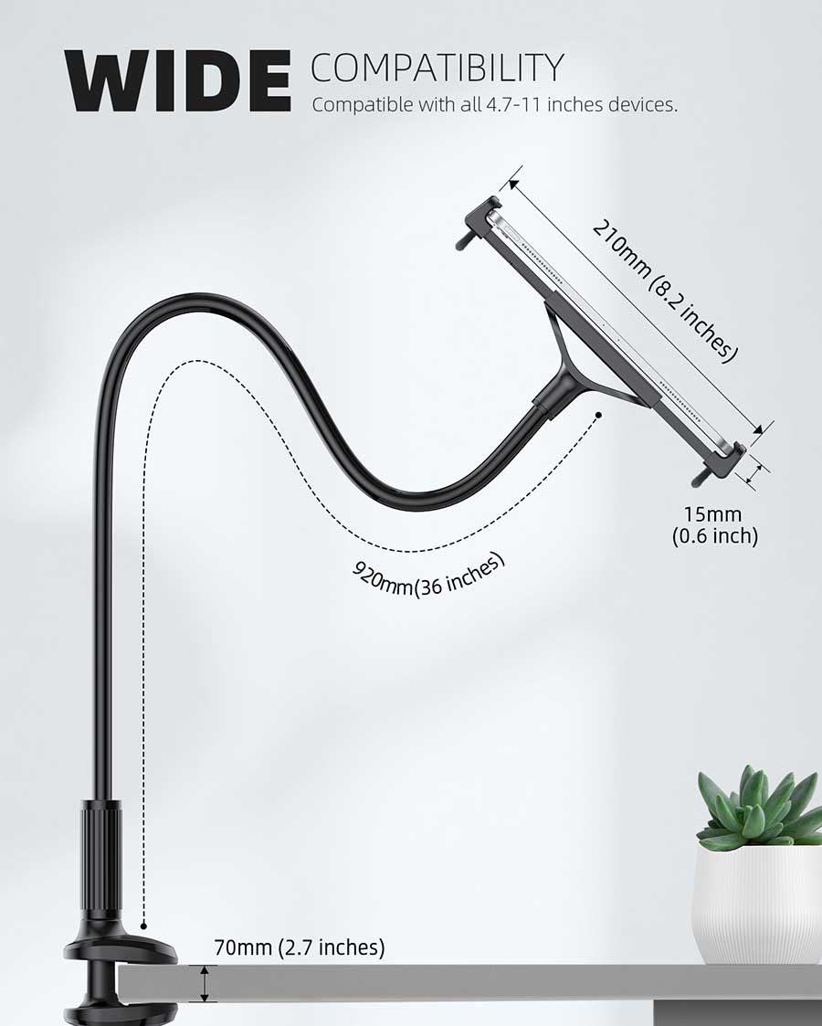 Lamicall Gooseneck Tablet Mount Holder for Bed - Flexible Tablet Arm Clamp - Image 5