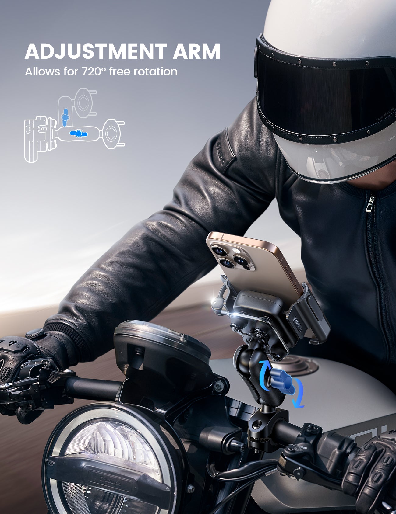 Lamicall All Metal Motorcycle Phone Mount - Anti Shake-Extendable Arm Handlebar Clamp. Bicycle Cell Phone Mount. iPhone 17-16-15-14 Pro Max. S23-S24-S25-S26 Ultra - Image 4