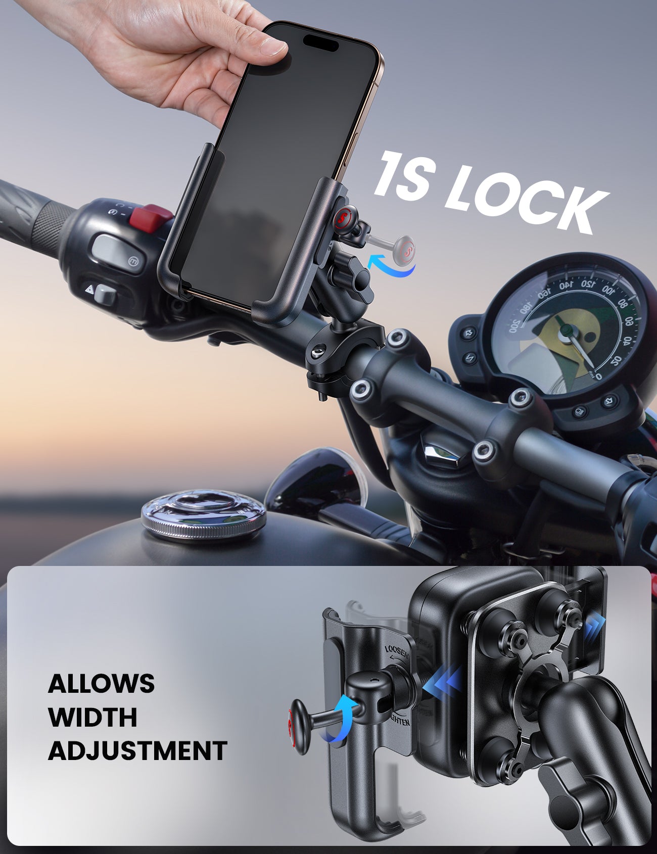 Lamicall All Metal Motorcycle Phone Mount - Anti Shake-Extendable Arm Handlebar Clamp. Bicycle Cell Phone Mount. iPhone 17-16-15-14 Pro Max. S23-S24-S25-S26 Ultra - Image 6