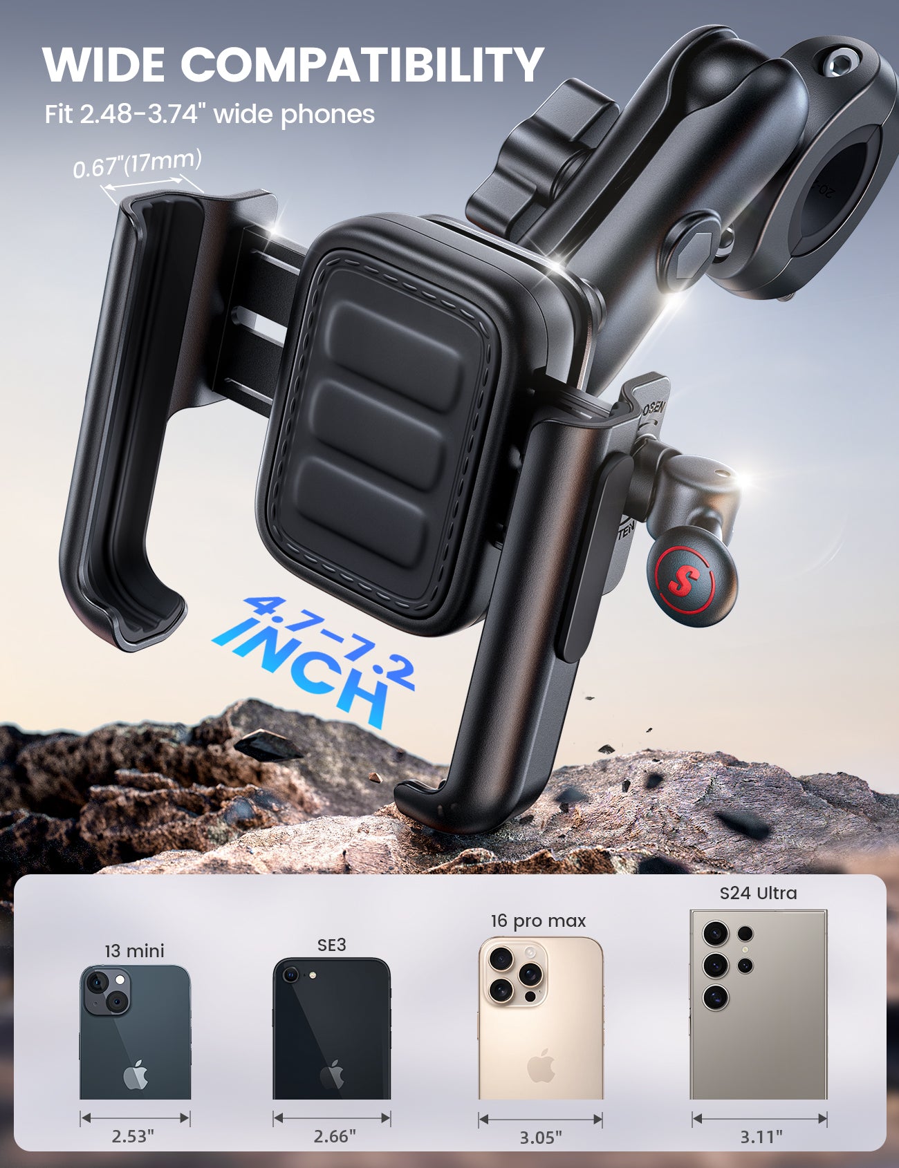 Lamicall All Metal Motorcycle Phone Mount - Anti Shake-Extendable Arm Handlebar Clamp. Bicycle Cell Phone Mount. iPhone 17-16-15-14 Pro Max. S23-S24-S25-S26 Ultra - Image 7