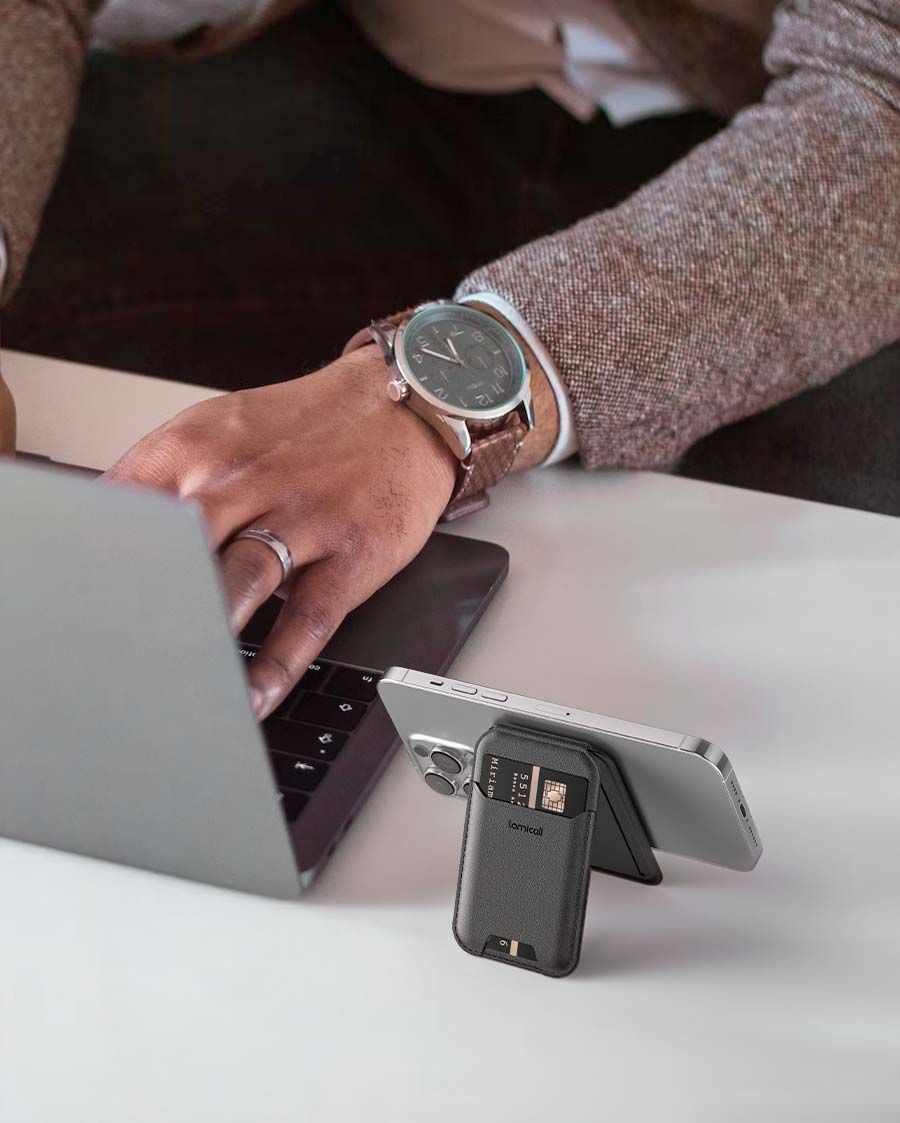 Lamicall Magsafe Wallet. Phone Card Stand - Vegan Leather 3 Card Adjustable Holder - Image 4