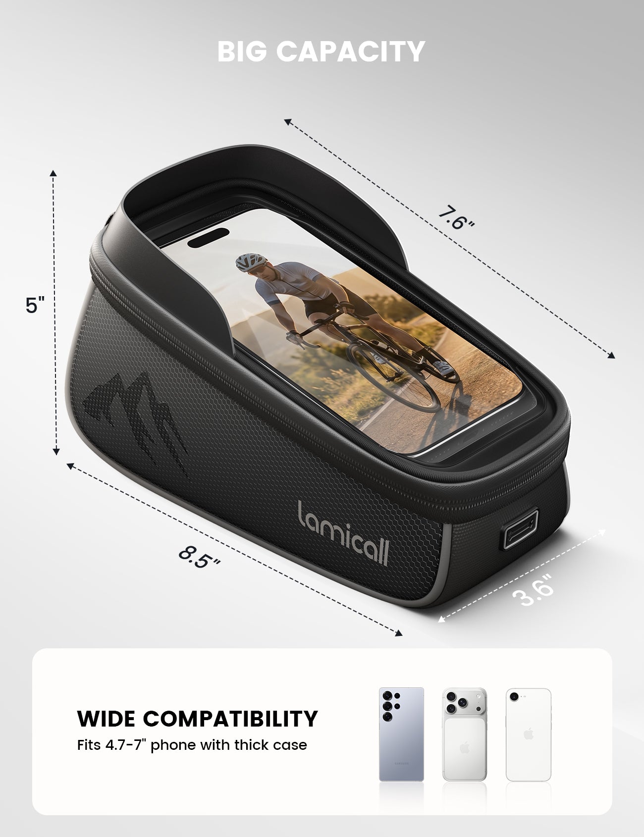 Lamicall Bike Frame Bag Waterproof Bike Phone Bag 1.6L - Image 4