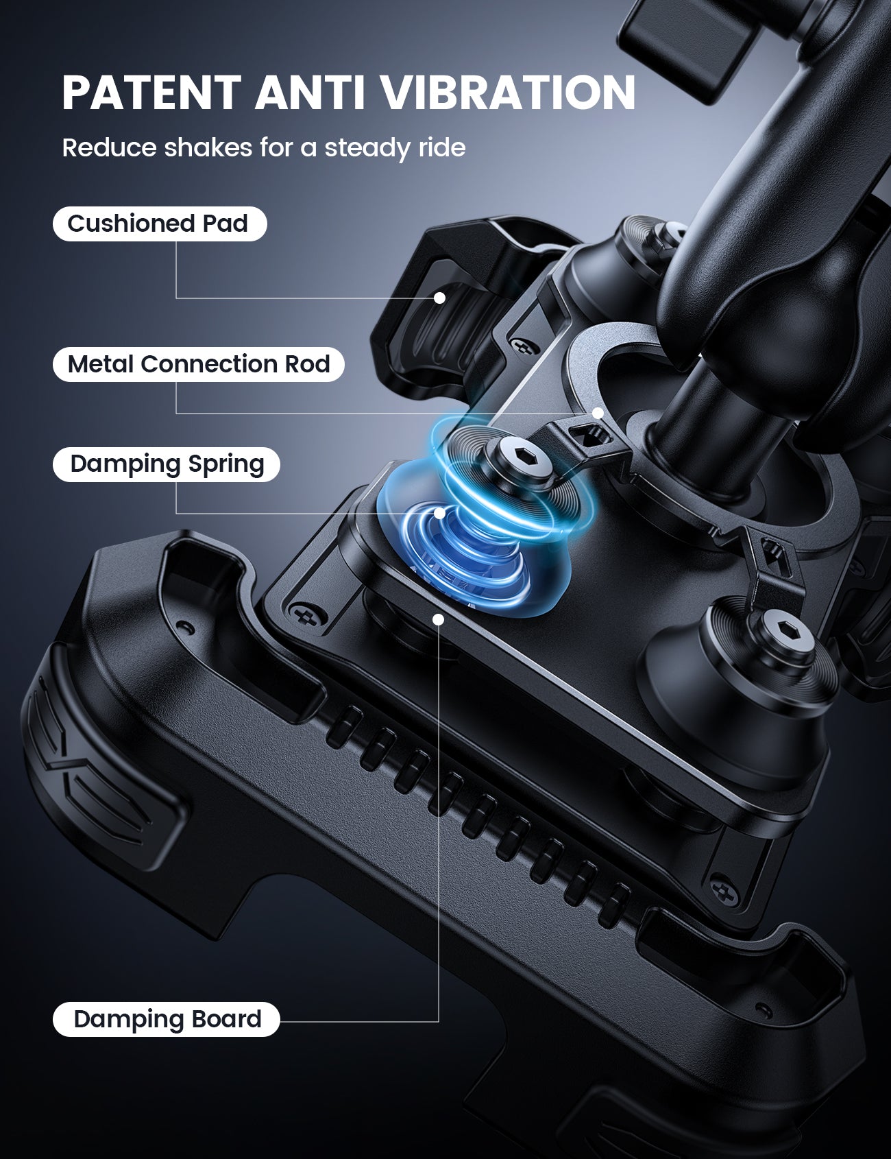 Motorcycle Phone Mount - Metal Adjustment Arm & Dual Vibration Dampener & Anti Shake Motorcycle Cell Phone Holder for iPhone and More 4.7-6.7 Phones Lamicall - Image 2