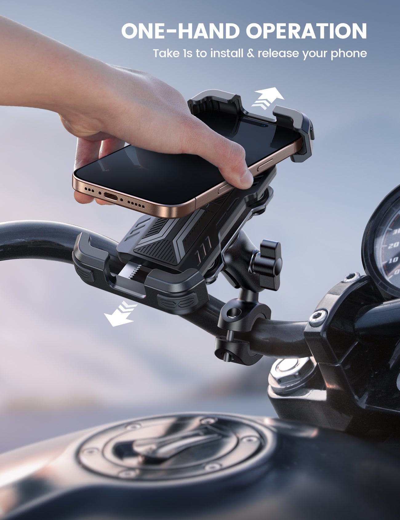 Motorcycle Phone Mount - Metal Adjustment Arm & Dual Vibration Dampener & Anti Shake Motorcycle Cell Phone Holder for iPhone and More 4.7-6.7 Phones Lamicall - Image 6