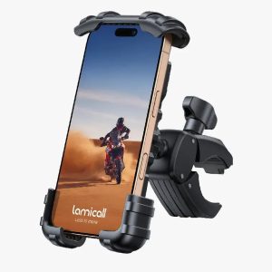 Bike Phone Holder. Handlebar Clam for Motorcycle. E-bike. Scooter. One Hand Operation Bicycle Mount for iPhone Air 17-16-15-14-13 Pro Max Plus. S20-21-22-23-24-25. Google phone Android device 4.7- 6.75 Cell Phones