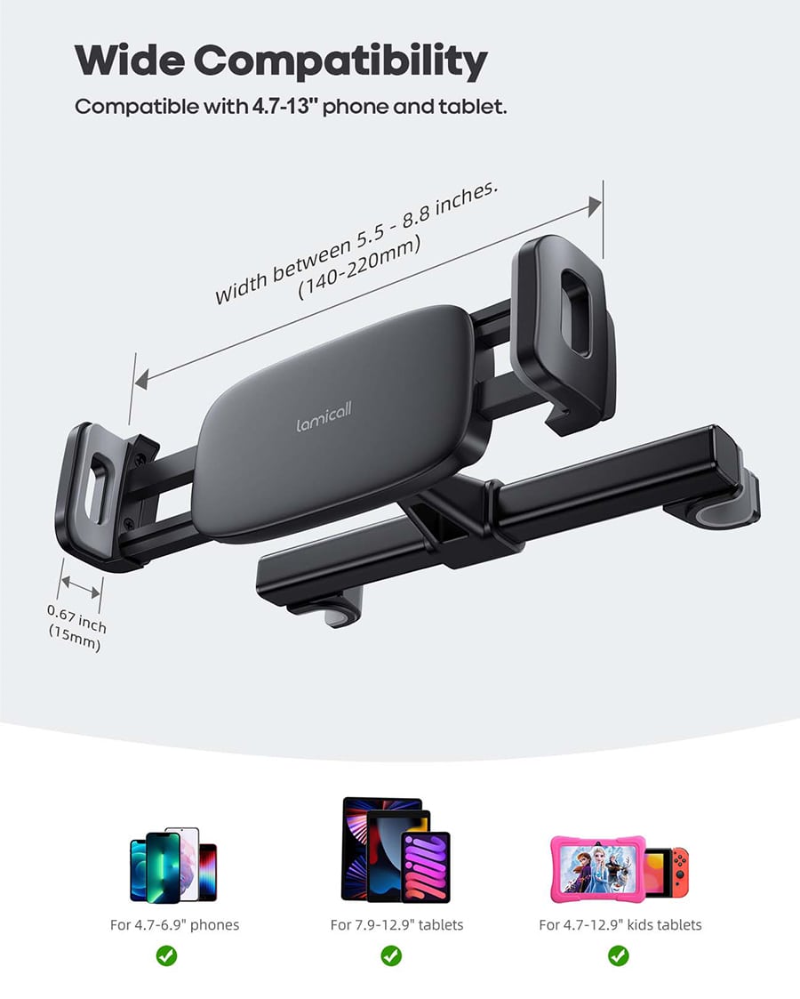 Lamicall Car Tablet Mount. Headrest Tablet Holder - Car Back Seat Travel Tablet Stand for Kids - Image 4