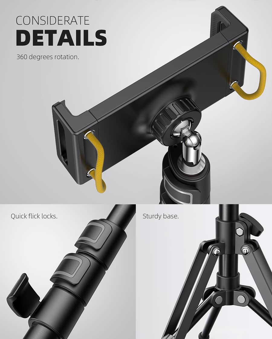 Lamicall Tablet Floor Tripod Stand Music Stand- 64.9 Tablet Holder Mount with Adjustable Height for Stream/Watching - Image 4
