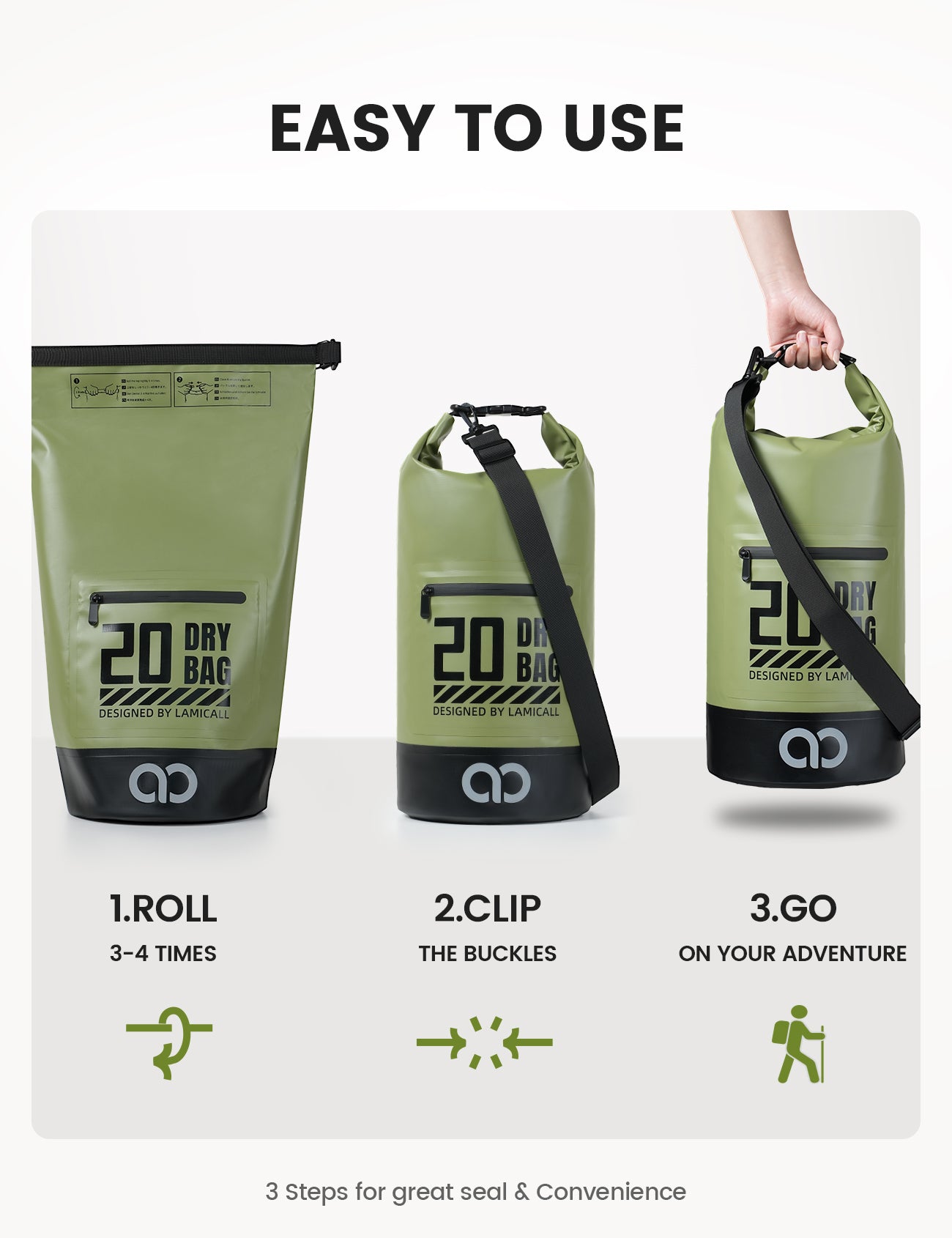 Lamicall Waterproof Dry Bag with Phone Pouch for Kayaking Boating Beach Camping Fishing - Image 10