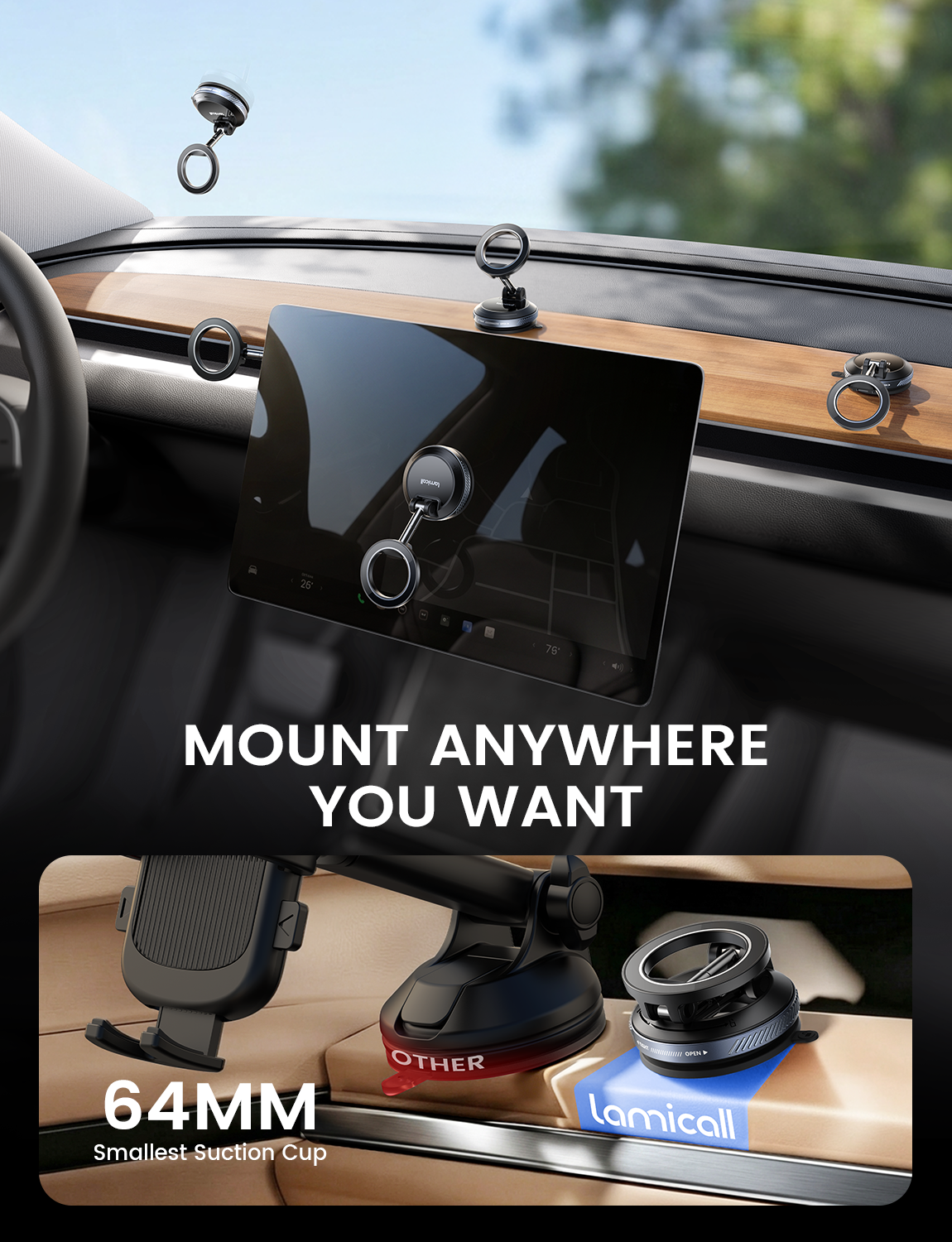 Lamicall Car Phone Holder for Magsafe Upgraded Nano Gel Vacuum Suction 360?? - Image 2