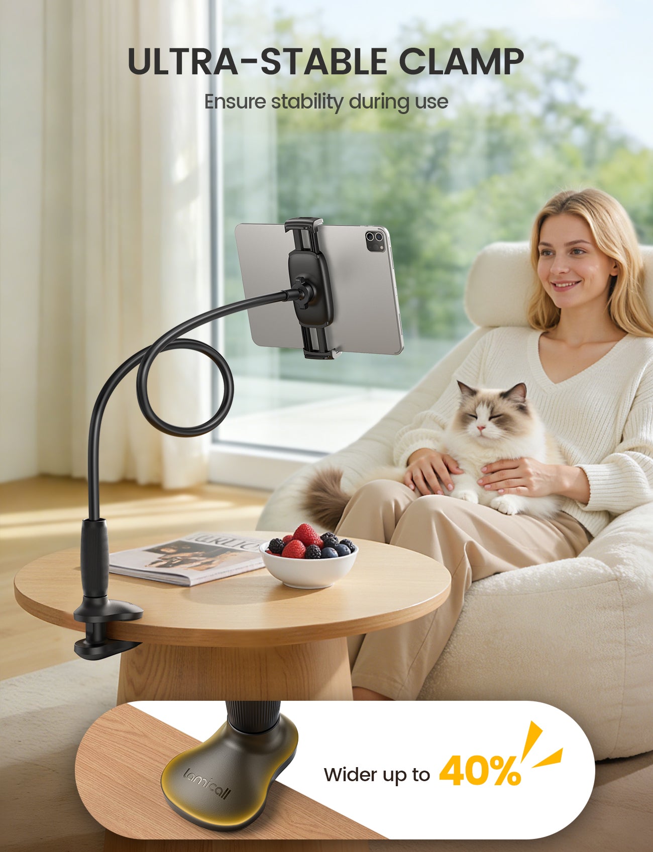 Lamicall Gooseneck Tablet Holder Unique Tapered Flexible Arm Up to 13 inches - Image 4