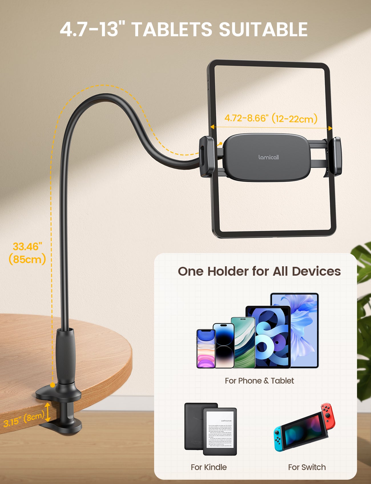 Lamicall Gooseneck Tablet Holder Unique Tapered Flexible Arm Up to 13 inches - Image 7